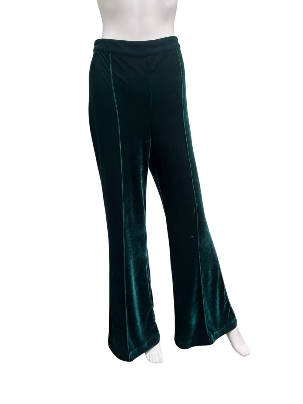 Lulu’s Emerald Green Velvet Boot-Cut/ Wide-Leg Pants. Size L. 70s/ high-waisted